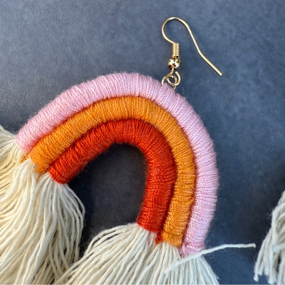 Colorful Macrame Handmade Rainbow Fringe Earrings - Picture 8 of 11
